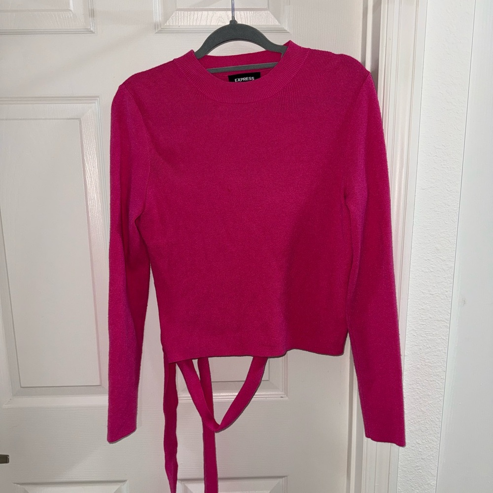 Express Wrap Tie Waist Sweater – Hot Pink, Size M